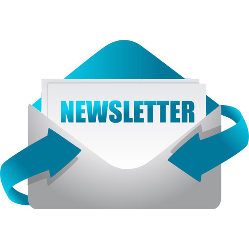 Image of a clipart envelope with the word newsletter written on a white paper